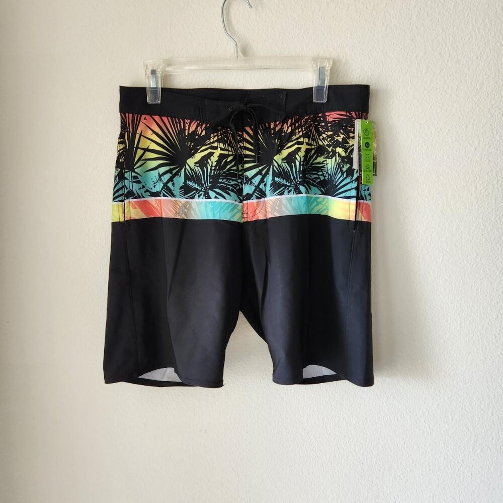 Burnside men's black Hawaiian board shorts Sz 30 NWT quick dry beach vacation